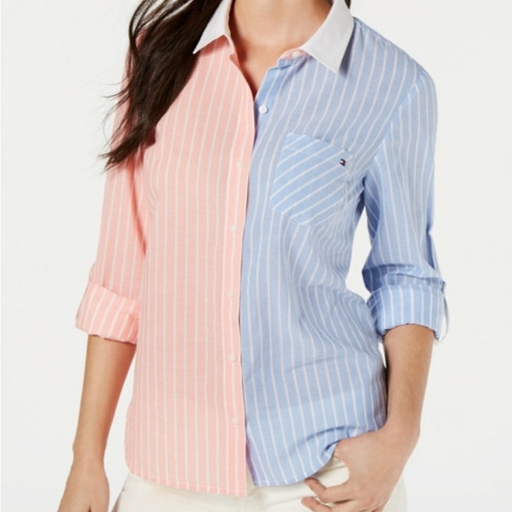 Tommy Hilfiger 100 %Cotton Color Block Shirt Size XL